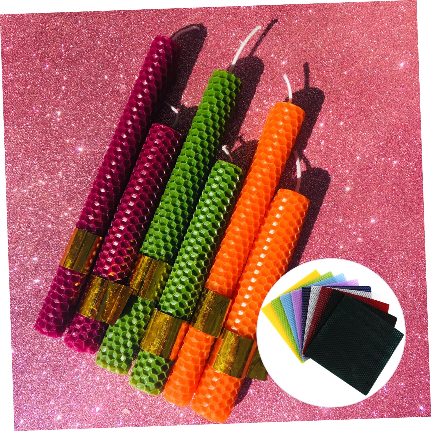 TEHAUX Kit per La Fabbricazione di Candele Fogli di Cera D'api 9 Pezzi Colorata Accessori per Candele Cilindriche