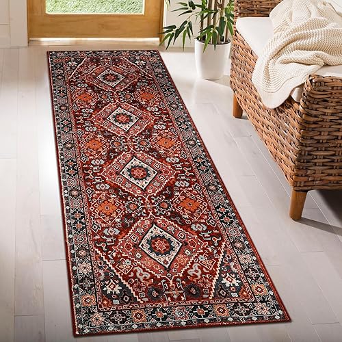 Miniatura 9 de Beeiva Alfombra roja oriental para pasillo, de 6 pies, ultrafina, antideslizante, lavable, alfombra de pasillo de cocina de 2 x 6 pies, alfombra