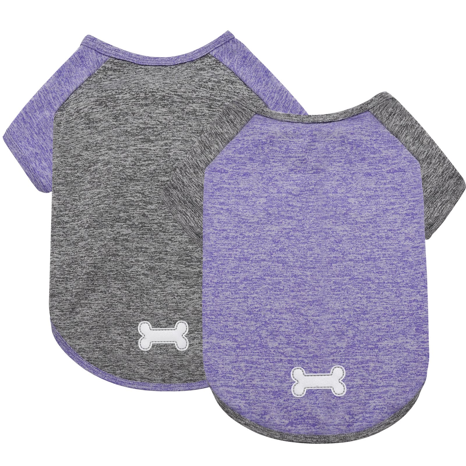 KYEESE 2 Pack Dog ShirtsQuick Dry Breathable Lightweight Dog T-Shirts with Reflective Label Puppy Shirts for Small Dogs Sun Protection, Purple+Grey, M