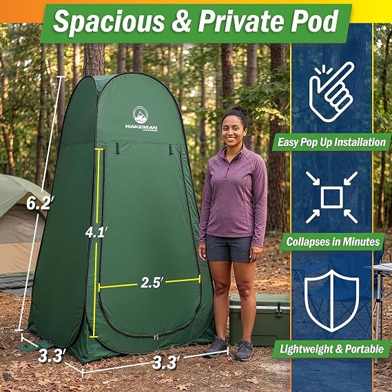 Pop Up Pod - Privacy Shower Tent, Dressing Room, or Portable Toilet Stall with Carry Bag for Camping, Beach, or Tailgate by Wakeman Outdoors (Green)
