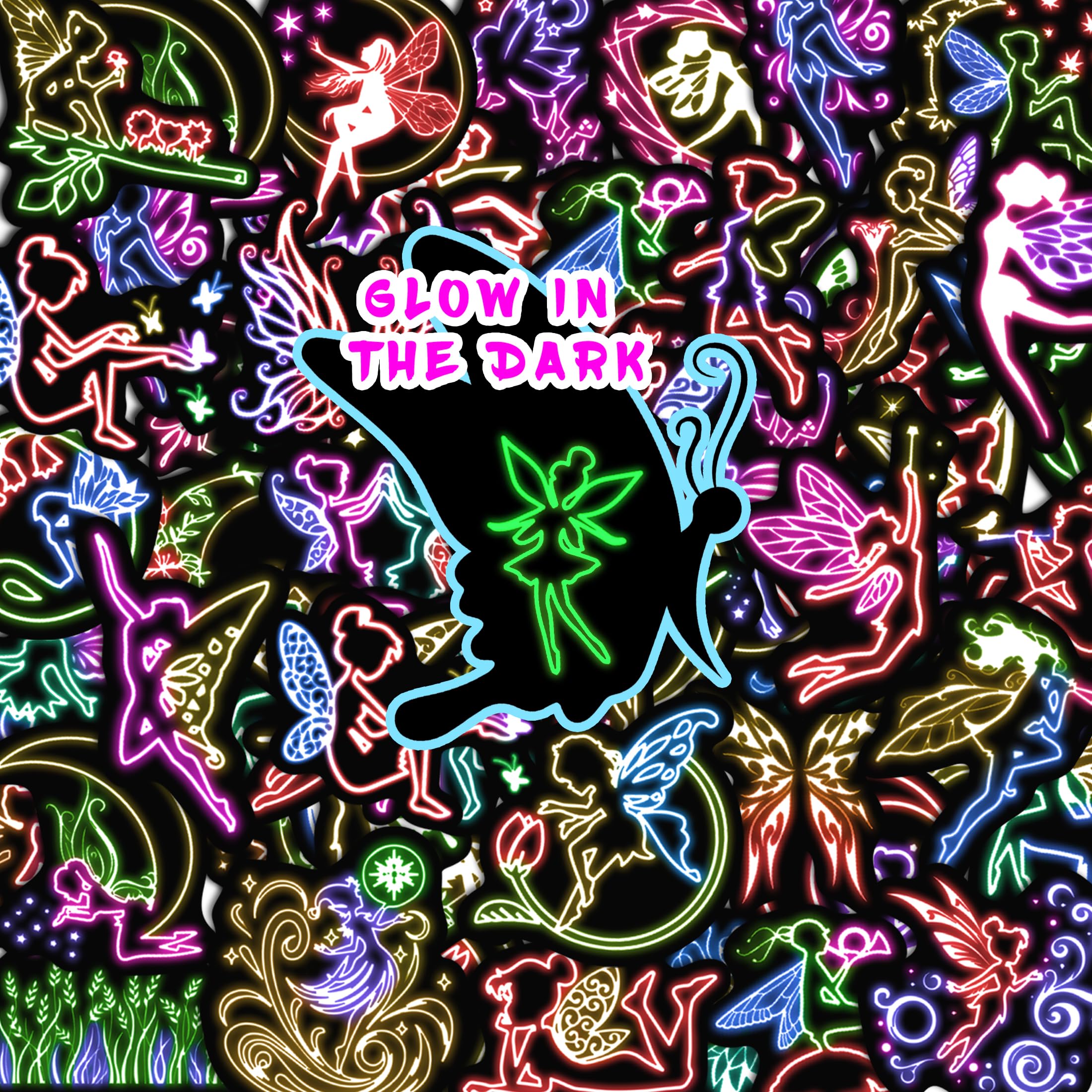 50 Pcs Cute Fairy Stickers for Kids Glow in The Dark, Waterproof Sticker for Water Bottle, Vinyl Laptop Decals for Teens Girls Boys, Students