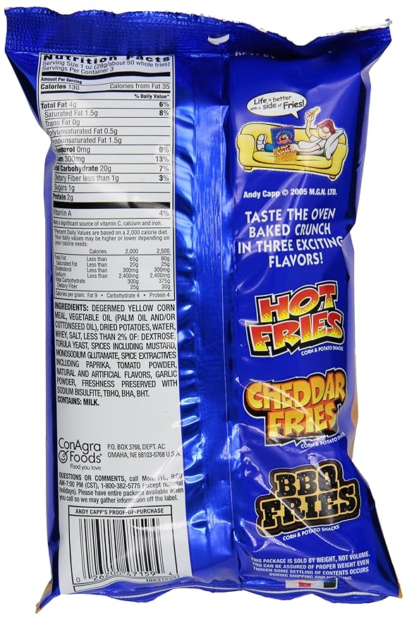 Andy Capp's Hot Fries, 3 Oz, 7 Pack