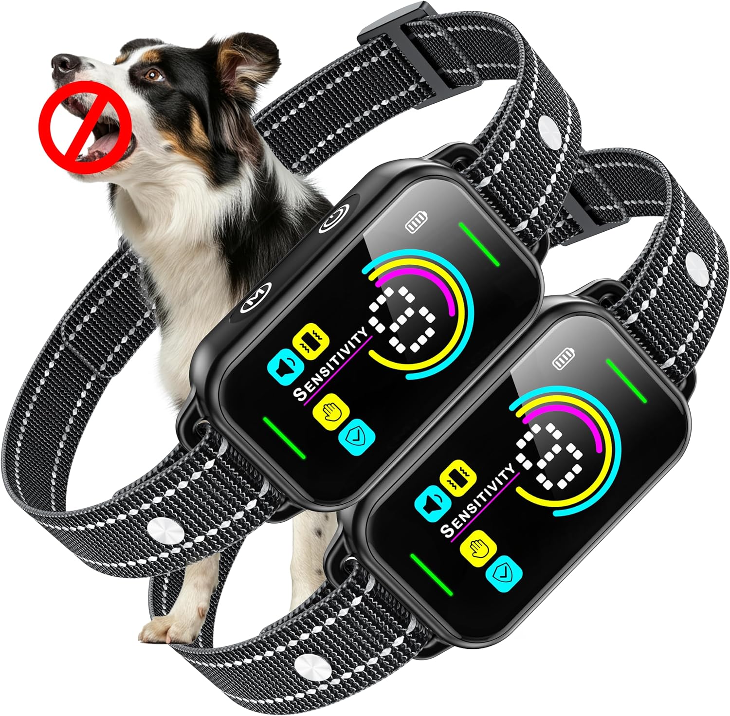 DINJOO 2 Pack Dog Bark Collar for Large Medium Small Dogs,Smart Bark Collar,Rechargeable Anti Barking Training Collar with 8 Adjustable Sensitivity,Bark Collar with Beep