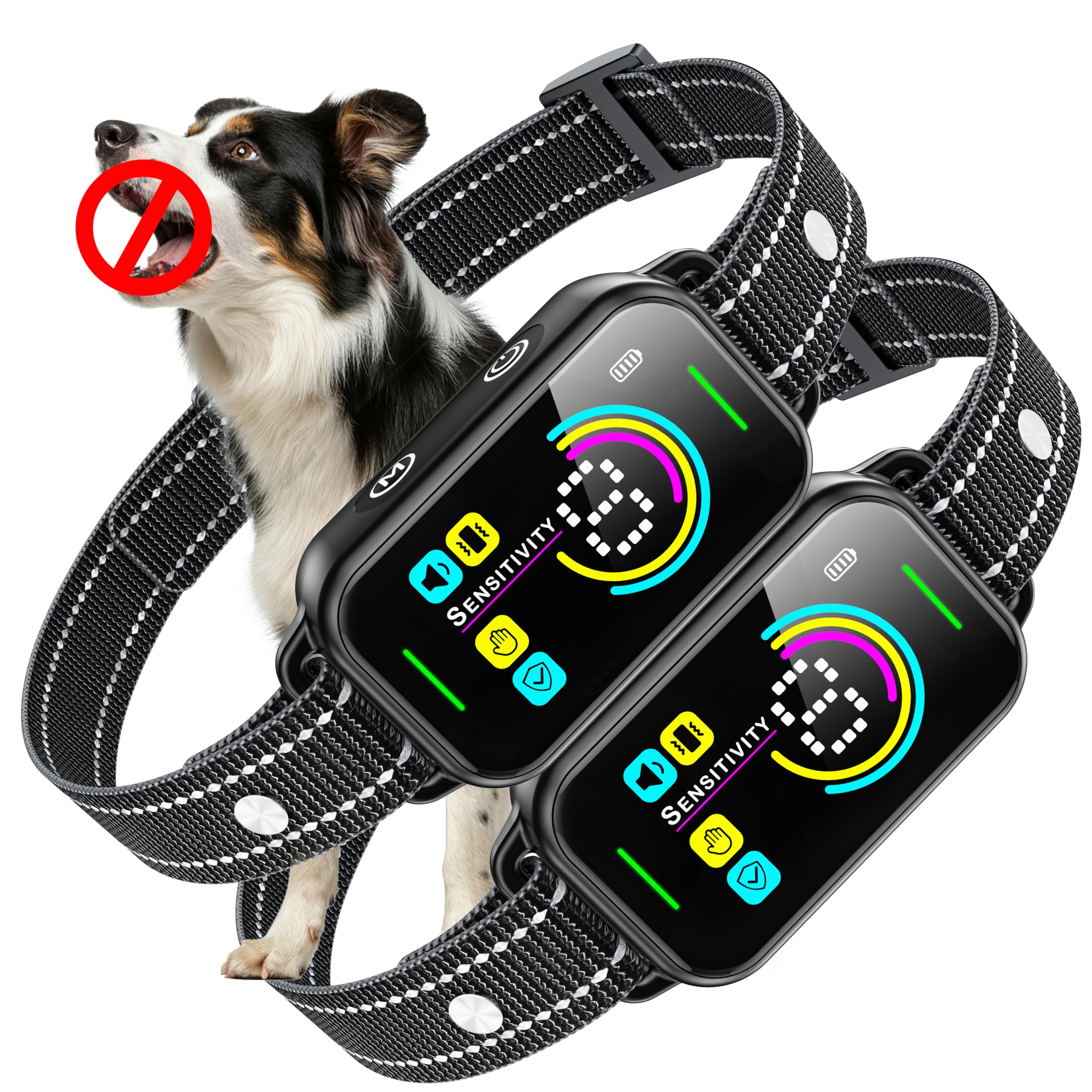 DINJOO 2 Pack Dog Bark Collar for Large Medium Small Dogs,Smart Bark Collar,Rechargeable Anti Barking Training Collar with 8 Adjustable Sensitivity,Bark Collar with Beep