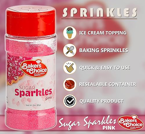 Miniatura 2 de Bakers Choice - Gránulos brillantes de azúcar rosa para aderezos de helado, chispas de azúcar rosa para hornear, sin lácteos, Kosher de 3 onzas