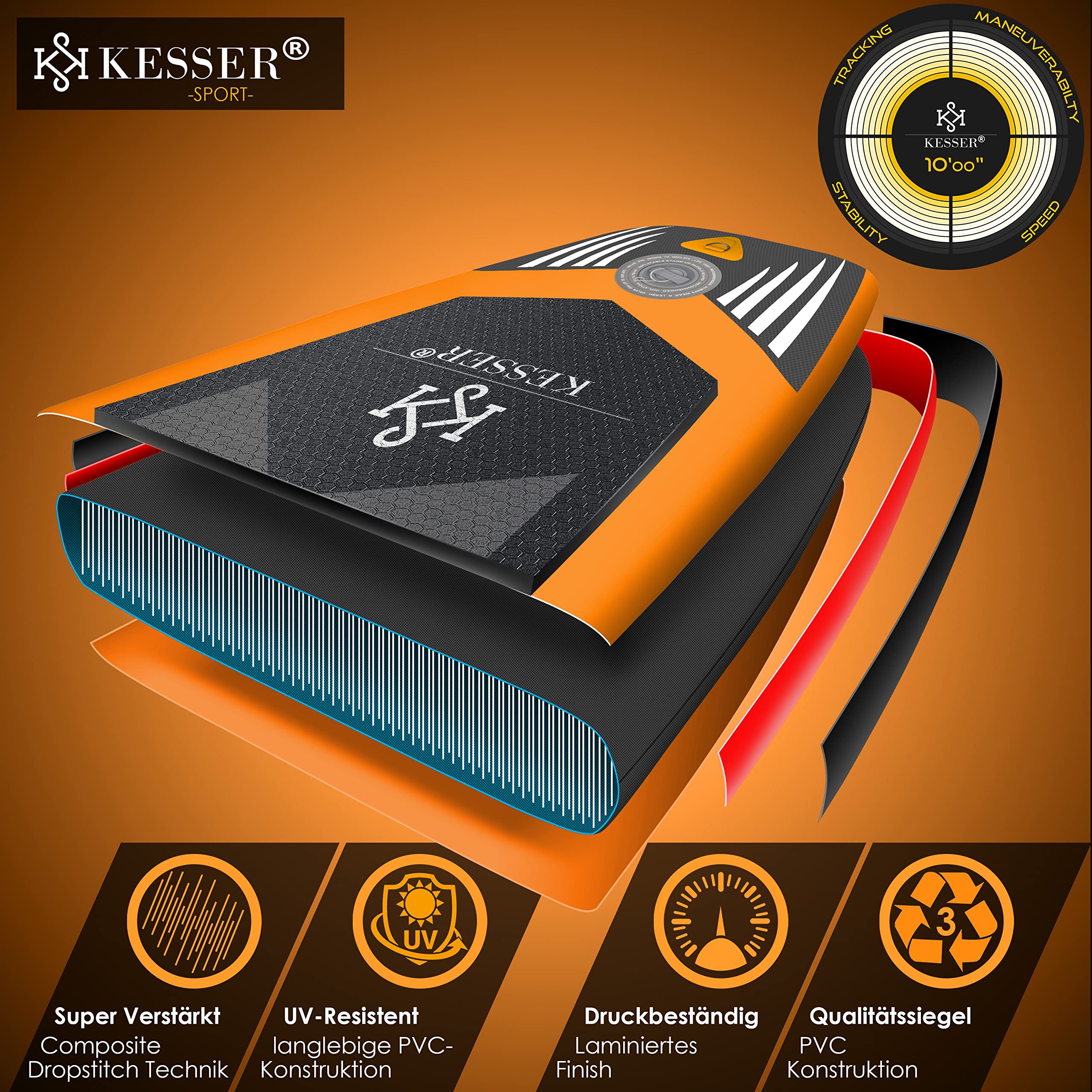 KESSER® Set de Tabla de SUP inflable PRO GTX con Bolsa de transporte de Alta presión Premium Stand Up Paddle Board | 350 x 78 x 15 cm 11,06" Soporte de cámara | Tabla de Surf de 6 pulgadas de groso