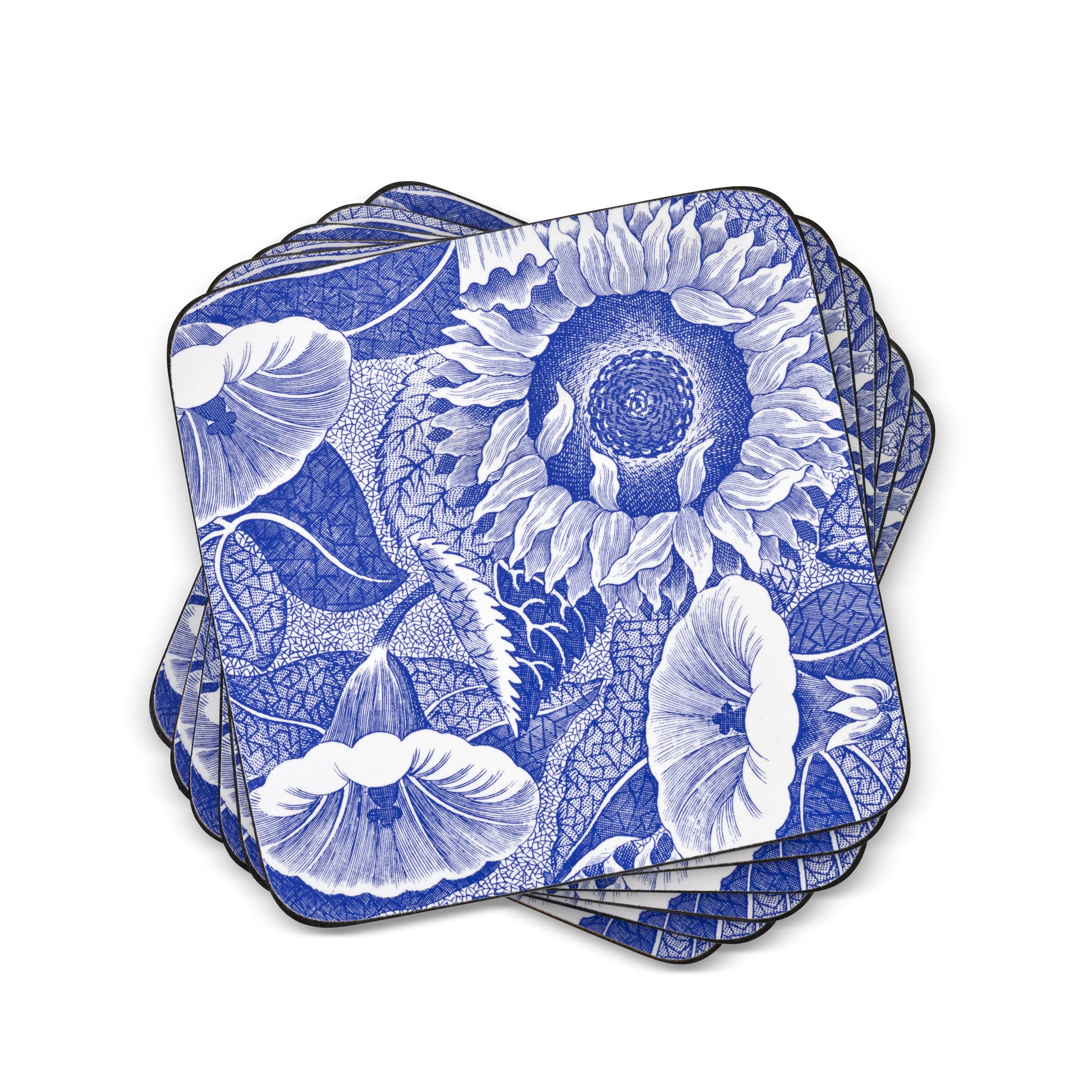 SpodeBlue Room Sunflower Collection Coasters | Set of 6 | Cork Backed Board | Heat and Stain Resistant | Drinks Coaster for Tabletop Protection | Measures 4 x 4