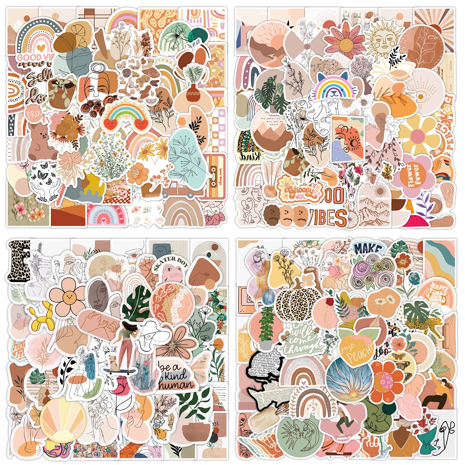 AIRNOGO Boho Stickers 200 Pcs Minimalism Aesthetic Sticker Pack, Stickers for Children Adults, Waterproof Vinyl Stickers for Laptop Scrapbook Journal Skateboard Suitcase Phone Macbook Guitar Mug etc