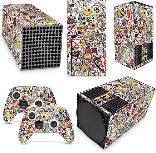 GNG Sticker Bomb Skins Compatible with Xbox Series X Console Decal Vinal Sticker + 2 Controller Set