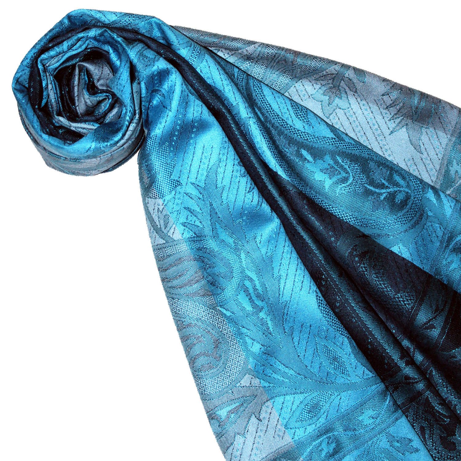 Lorenzo Cana Luxus Pashmina Damenschal Schaltuch jacquardgewebt 100% Seide 70 cm x 190 cm Paisleymuster tuerkis blau Seidenschal Seidentuch Seidenpashmina harmonische Farben 78174