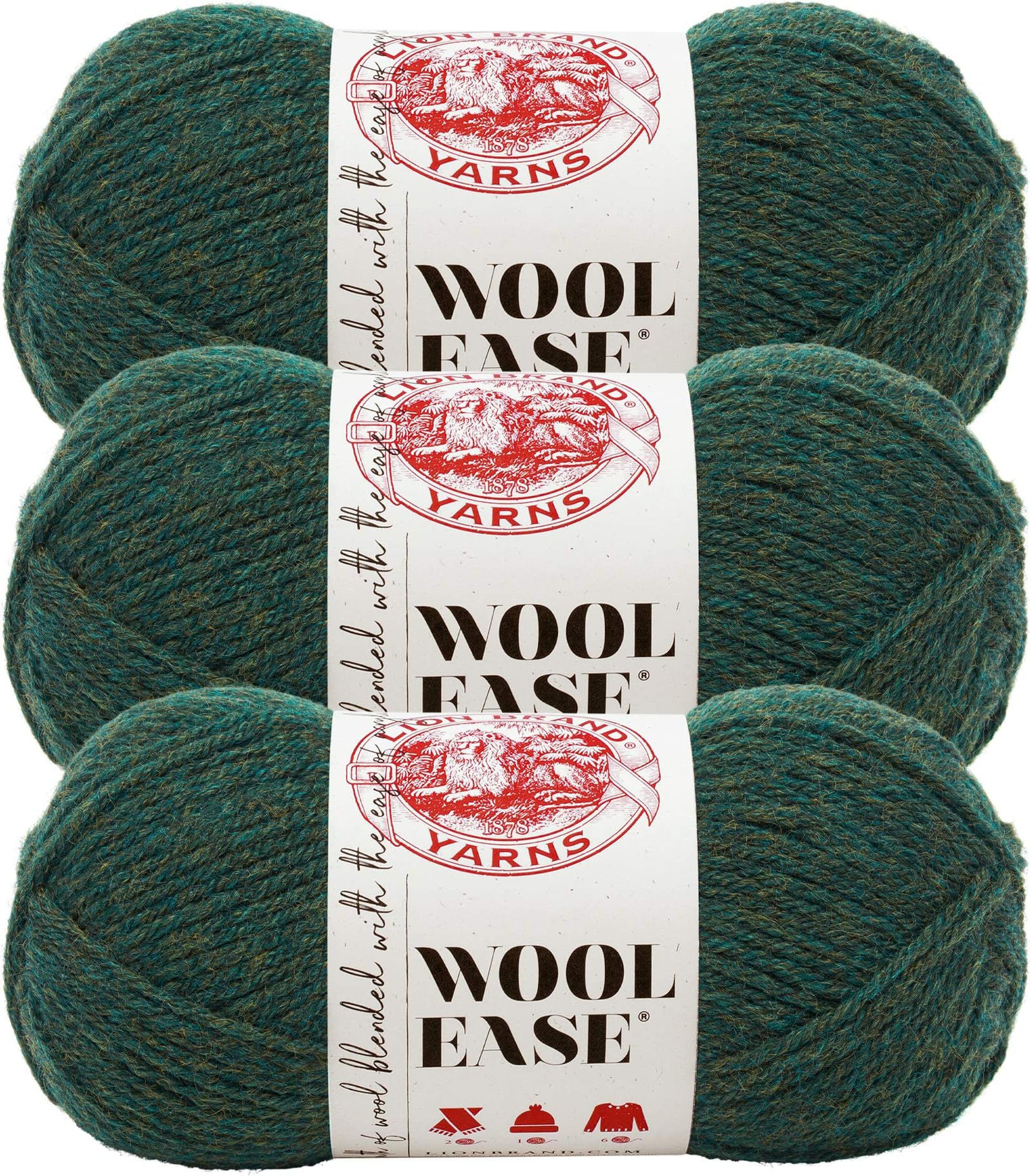(3 Pack) Lion Brand Yarn Wool-Ease Yarn, Forest Green Heather