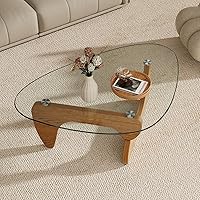SIOCMONKEY Walnut Triangle Coffee Table 42.5"x28.5"x16.1" - Solid Rubber Wood & Tempered Glass Top, Modern Minimalist for Living Room, Office, Small Spaces
