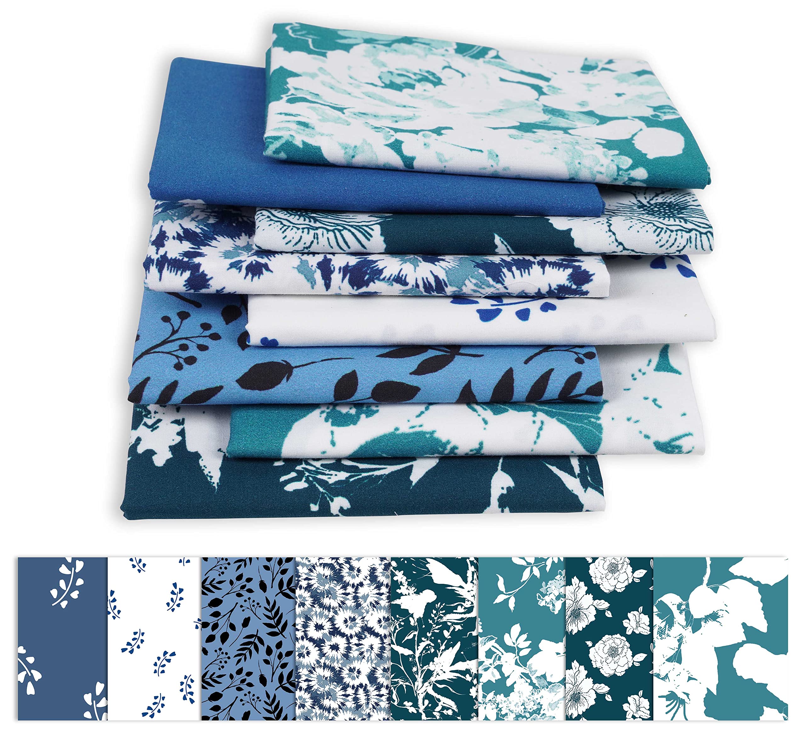 Soimoi 8 Pc Bundle De Puntos De Fate- Floral Imprimir 18"X 22" Patchwork De Brije- Tela 100% Algodon Precortado (Blanca Azul)