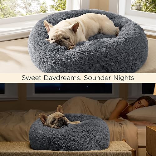 Miniatura 4 de Bedsure - Cama calmante para perros medianos, lavable, mediana, con forma de dona, antideslizante, afelpada, esponjosa, pelo sintético, para gato,