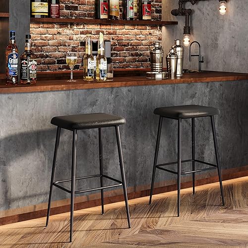 Miniatura 3 de Juego de 2 taburetes de bar, taburetes de bar de altura de mostrador, taburetes de bar industriales modernos con cojín de piel sintética, sillas de