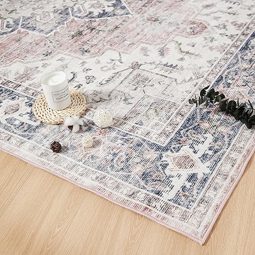 Miniatura 8 de PureCozy Alfombra de entrada rosa de 2 x 3 pulgadas, vintage, lavable, para interiores, sala de estar, cocina, envejecida, retro, para oficina,