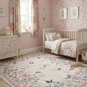 4x6 Area Rug Pink Pastel, Floral Rugs for Living Room, Lightweight Non Slip Washable Rug, Indoor Low Pile Boho Design Rugs for Bedroom Living Room Dining Room Pink Pastel