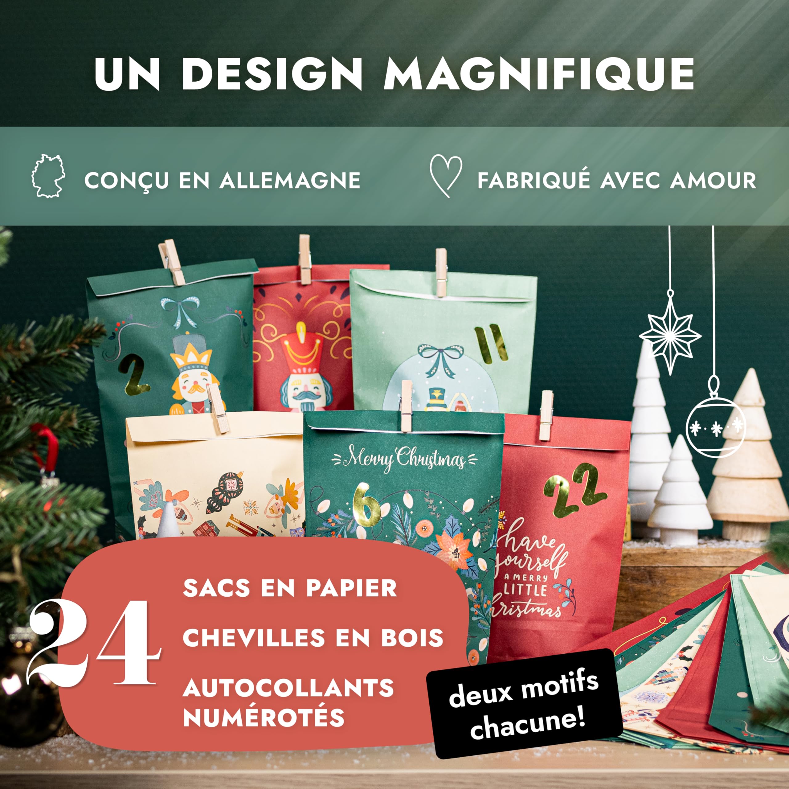 CALENDRIER DE L'AVENT à remplir soi-même - 24 sacs en papier kraft pour