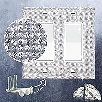 Vista 3 de Cubierta de placa de pared de diamantes de imitación plateados brillantes, cubierta de interruptor de luz de palanca doble, cubierta de salida