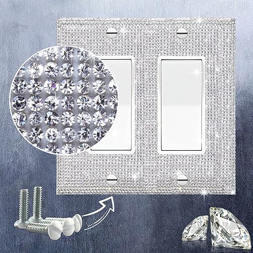 Miniatura 3 de Cubierta de placa de pared de diamantes de imitación plateados brillantes, cubierta de interruptor de luz de palanca doble, cubierta de salida de