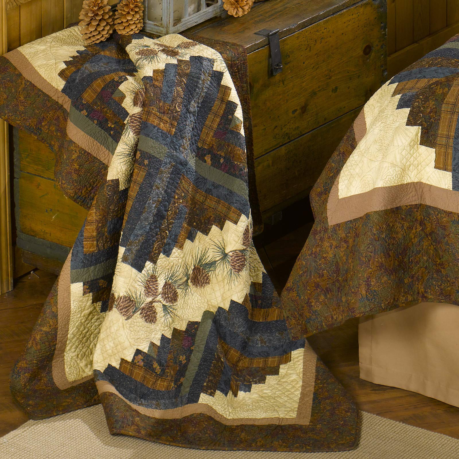 Throw Blanket - Cabin Raising Pine Cone by Donna Sharp - Lodge Decorative Throw Blanket with Patchwork Pattern