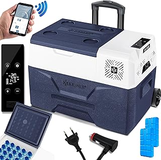 KESSER® Kompressor Kühlbox auto elektrisch 30L, Camping Kühlbox 12/24/230V mit APP-Steuerung, Gefrierbox bis –20 °C, Kühlbox mit Rädern & Teleskopgriff für Camping, Wohnmobil, LKW & Boot + 2 Kühlakkus