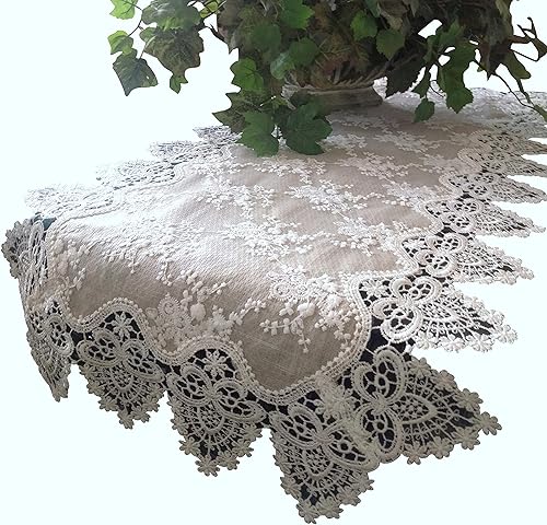 Galleria di Giovanni Bufanda de encaje para tocador, camino de mesa, arpillera neutra, color gris pardo natural, marfil antiguo, victoriano, 37
