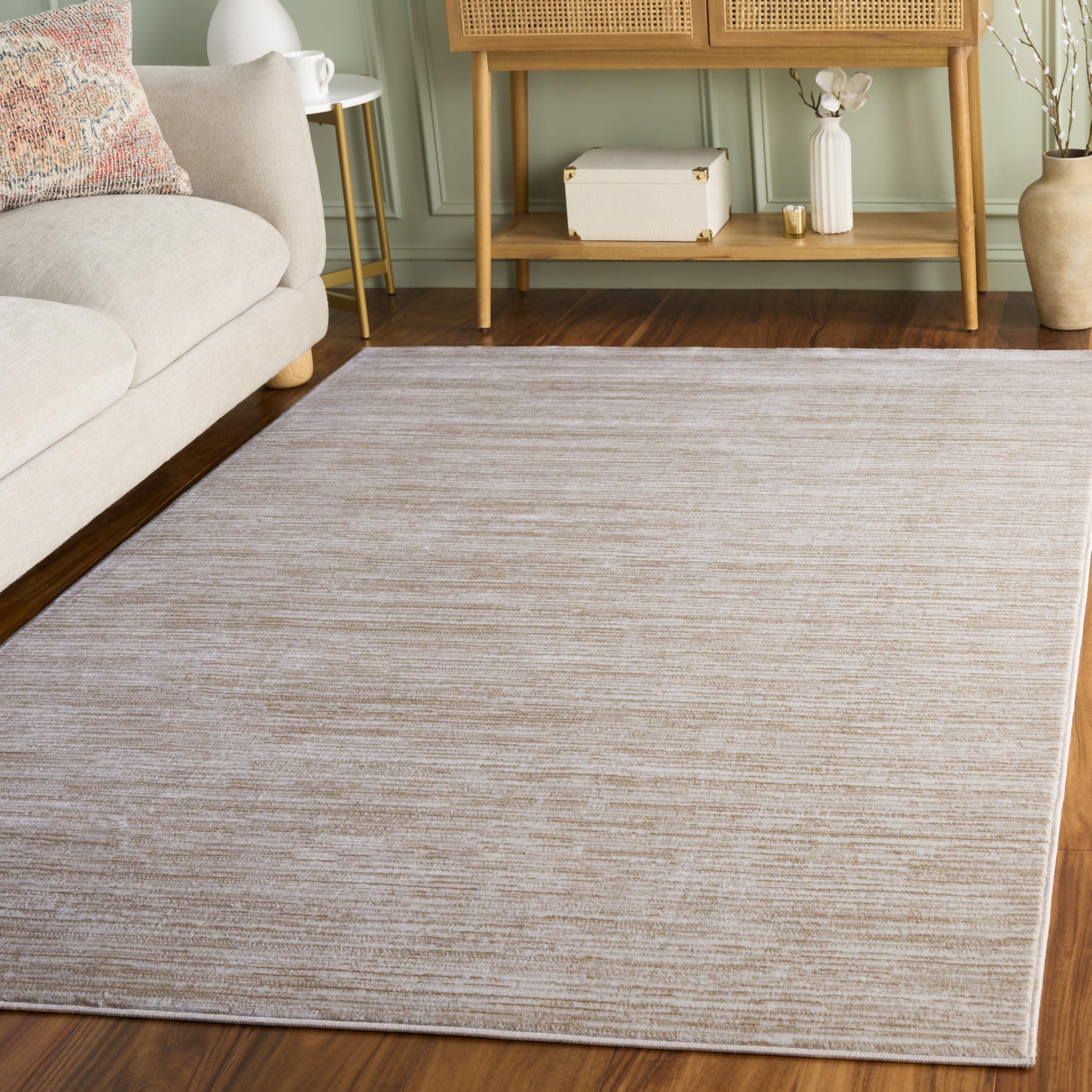 SAFAVIEH Vision Collection Area Rug - 3' Square, Cream, Modern Ombre Design, Non-Shedding & Easy to Clean, Ideal for Foyer, Entryway, Bedroom, Accent