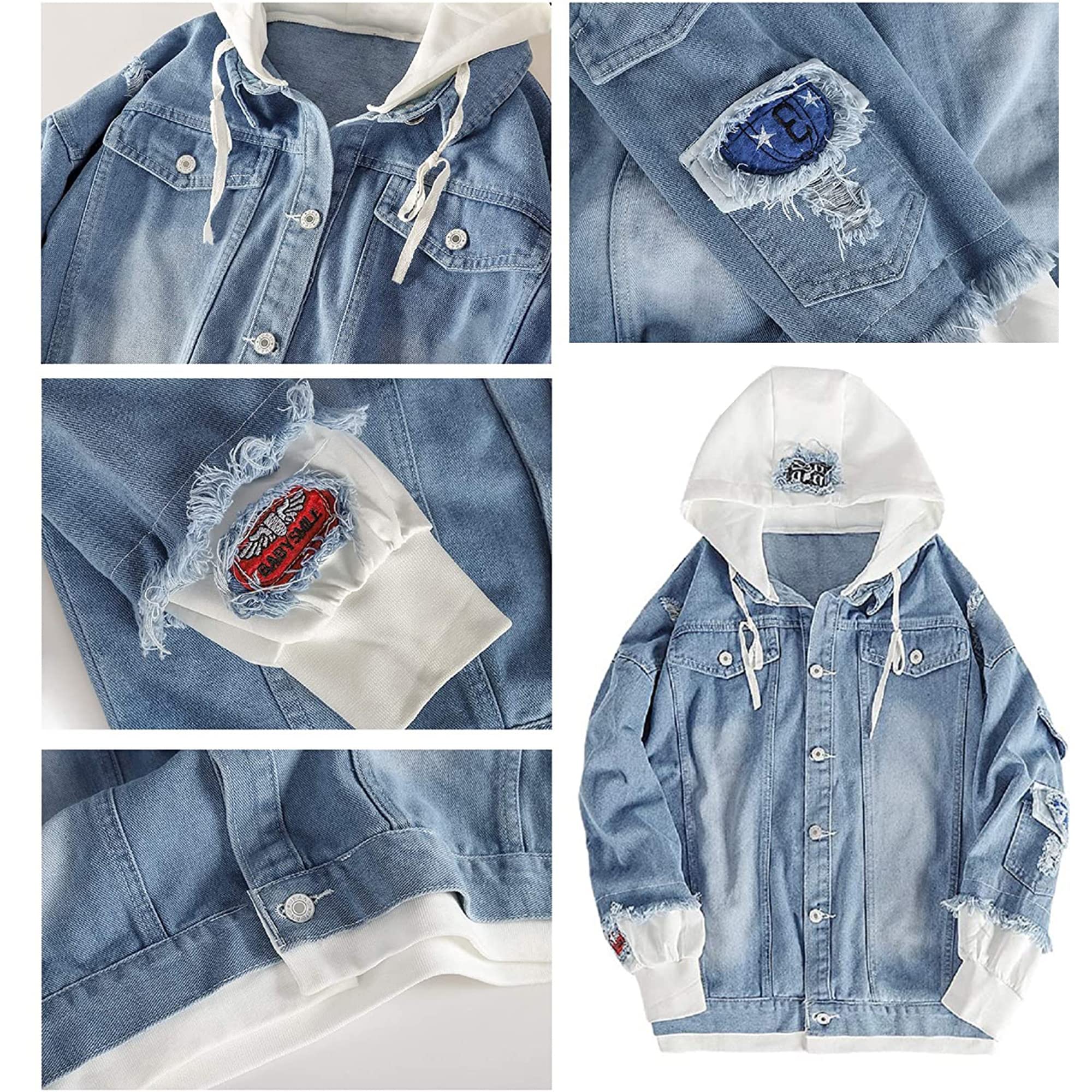 Lpstop Neuheit Rotes Herz Jeansjacke Liebesherz mit Smile Teeth Print Hoodie Y2K Jacke für Damen Herren