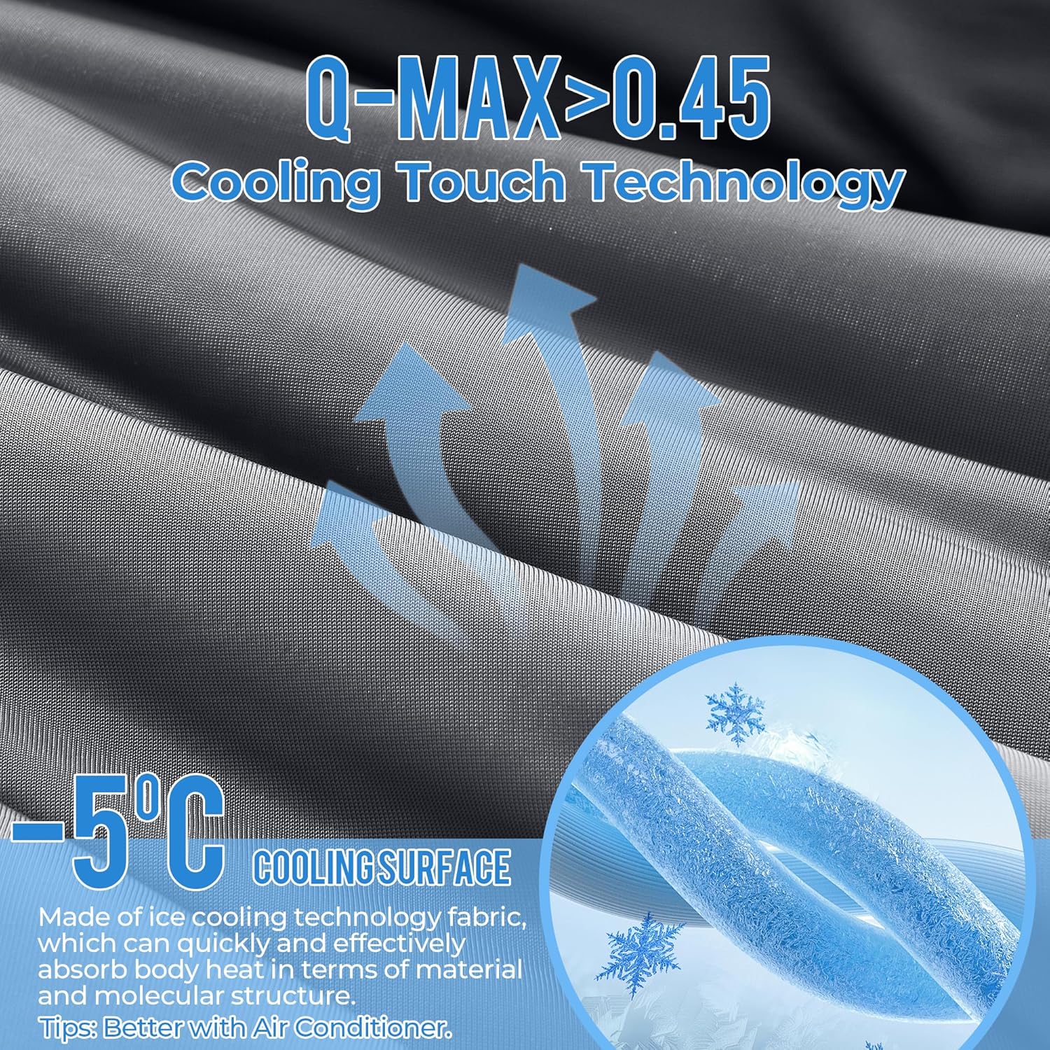 Seersucker Cooling Comforter Queen Size, Q-Max 0.45 Reversible Cooling Blanket for Hot Sleepers, Breathable Lightweight Silk Smooth Summer Bedding, Quilted Ice Blanket, Dark Gray