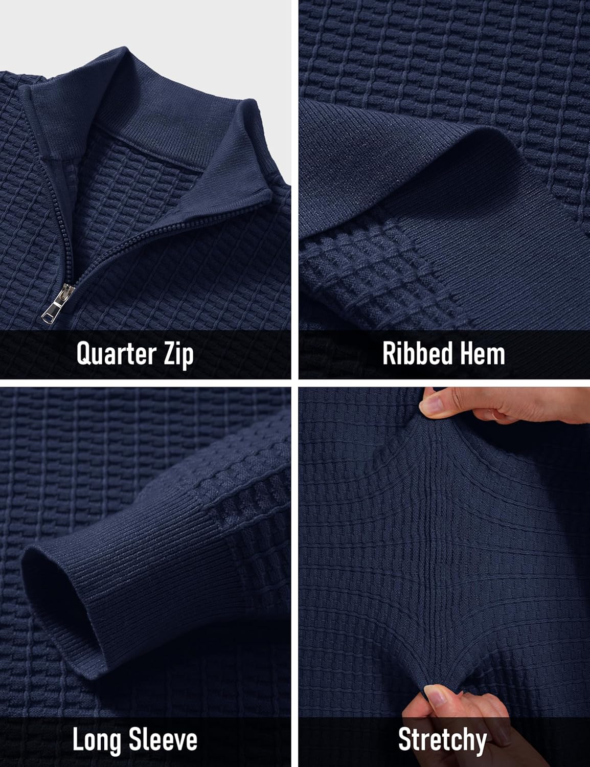 MAGCOMSEN Men's Sweaters 1/4 Zip Knit Waffle Textured Pullover for Fall Winter Warm Soft Sweater - Image 6