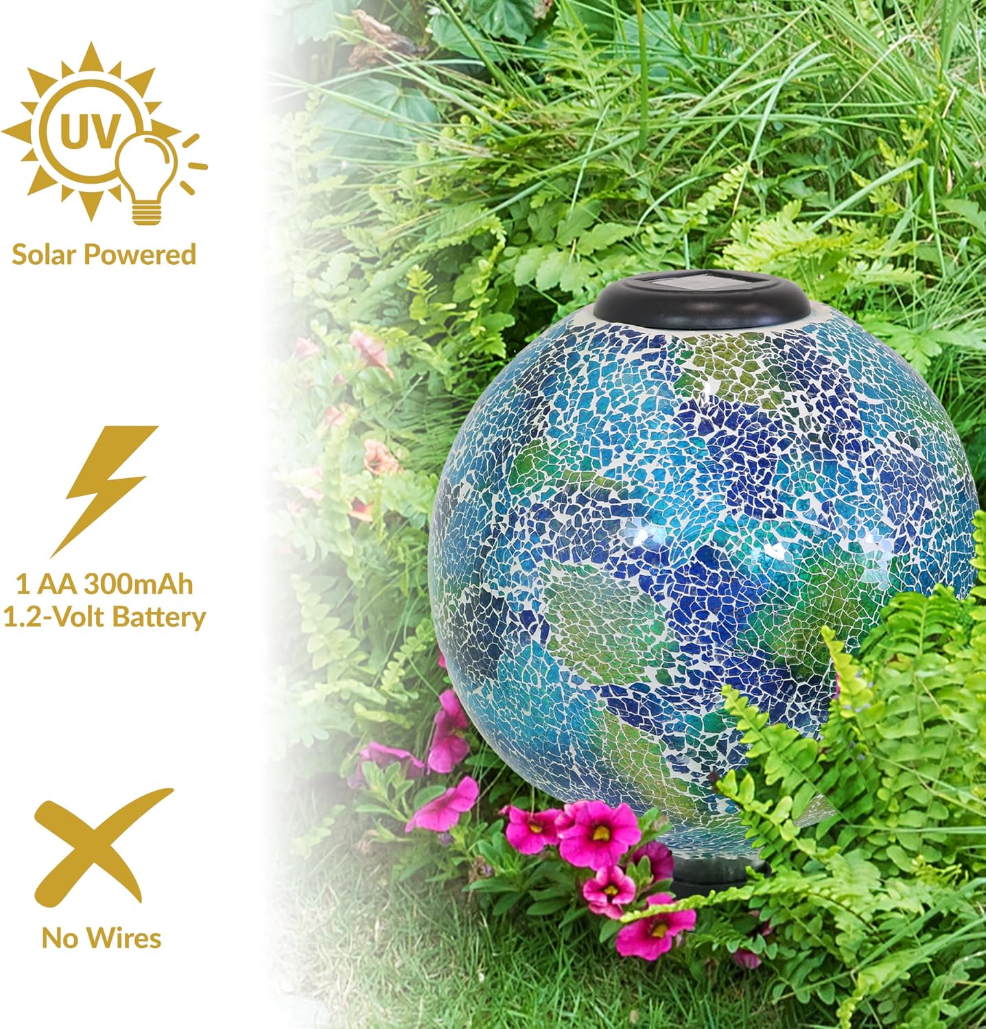 Sunnydaze 10 Inch Solar Gazing Ball for Garden - Outdoor Glass Gazing Garden Globe for Outside Decoration - Crackled Azul Terra
