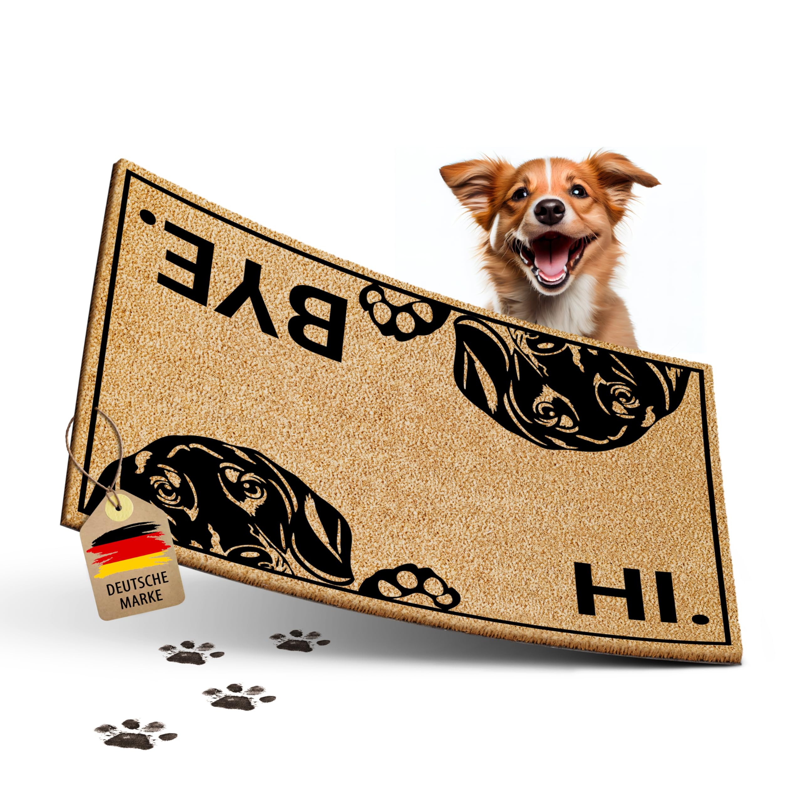 ElbFuchs® Felpudo Divertido para Perro, Coco Natural 60x40 cm – Resistente y Antideslizante – para Entrada Exterior e Interior, diseño Salchicha