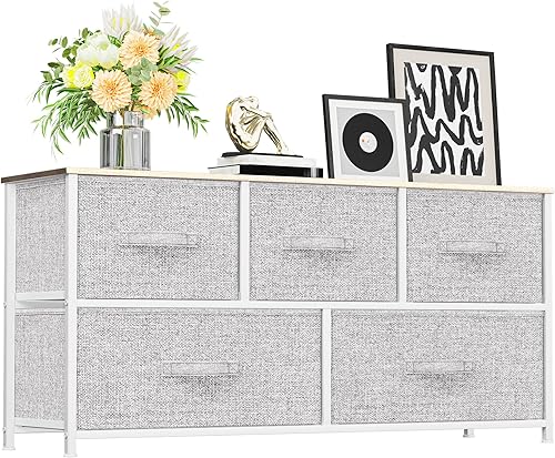 Miniatura 9 de YITAHOME Cómoda de tela con 8 cajones, cómoda alta con cubos de tela, unidad de torre de almacenamiento, cómoda para sala de estar, pasillo, color