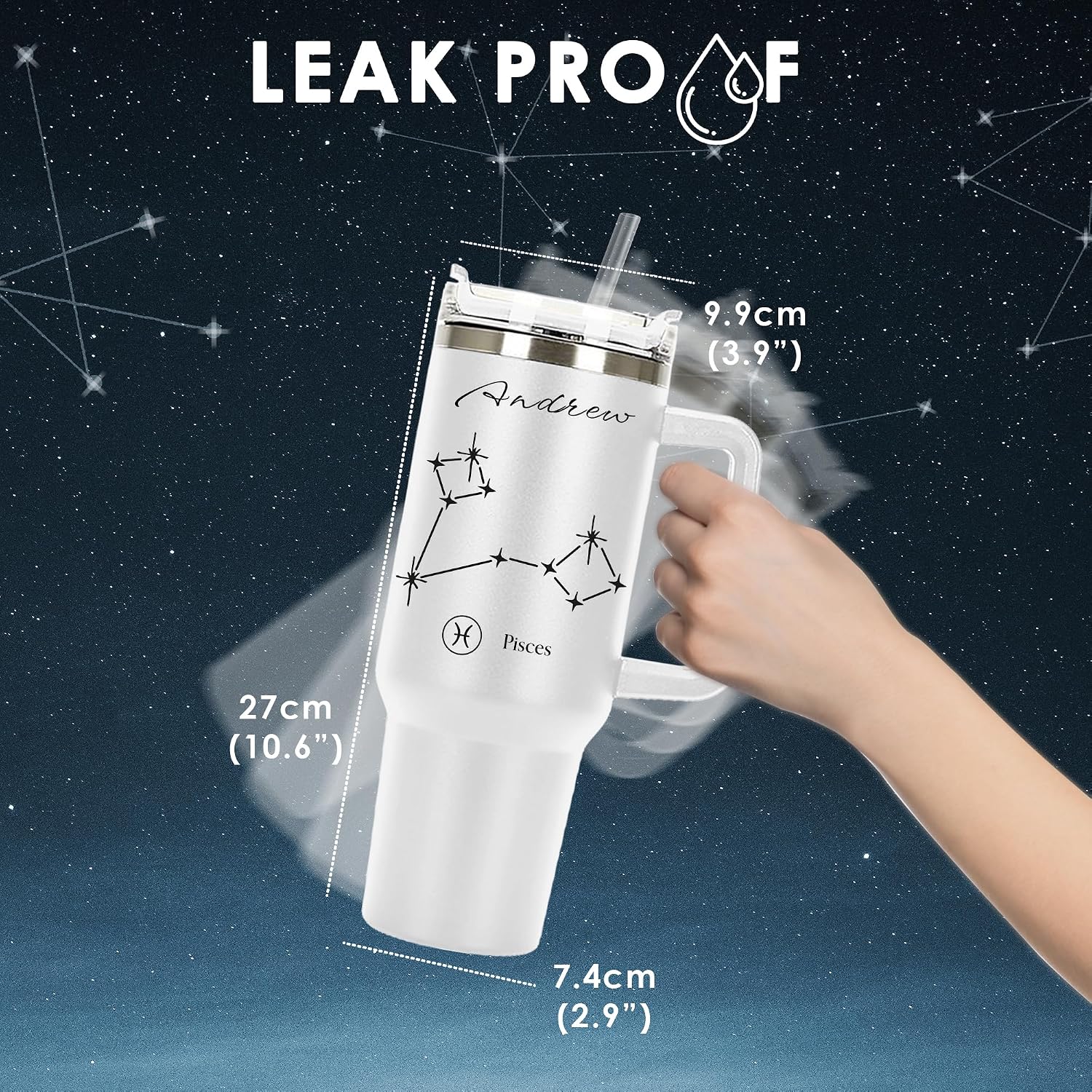 Astrology Personalized Tumbler 40 oz Laser Engraved, Insulated Cup with Handle, Lid and Straw,Stainless Steel Large Tumbler, Vacuum Insulated,Birthday Gifts, Zodiac Signs with Constellations, Aquarius