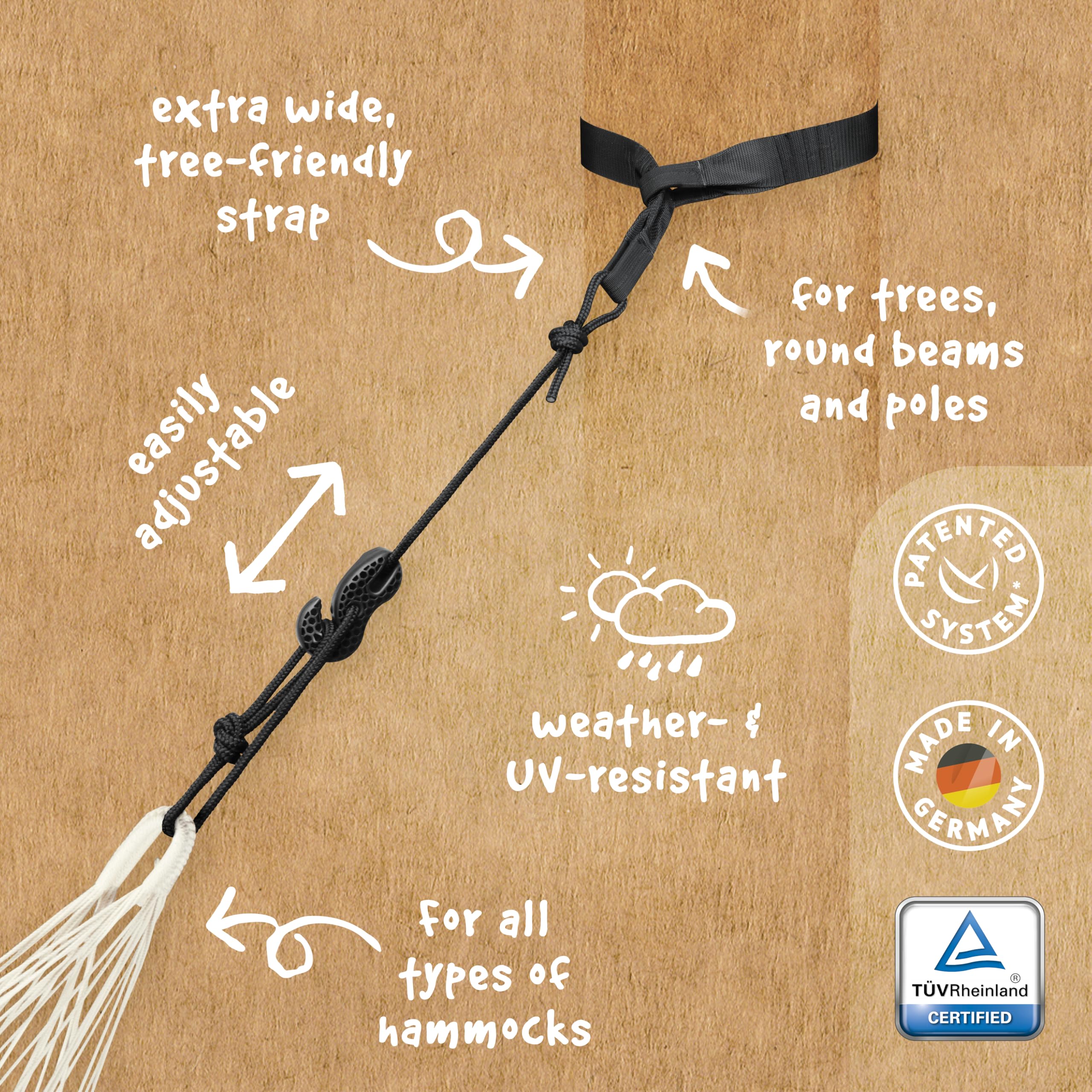 LA SIESTA® Modesta - Amaca Kingsize in cotone biologico e fissaggio ad albero e palo – Amaca esterna interna con cinghia – portatile amaca in cotone, tela di amaca a 2 posti per giardino balcone