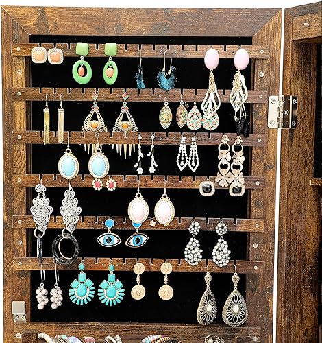 Miniatura 2 de AWQM Armario de joyería con espejo de 6 LED organizador de armario de joyería con espejo de longitud completa montado en la paredpuerta organizador