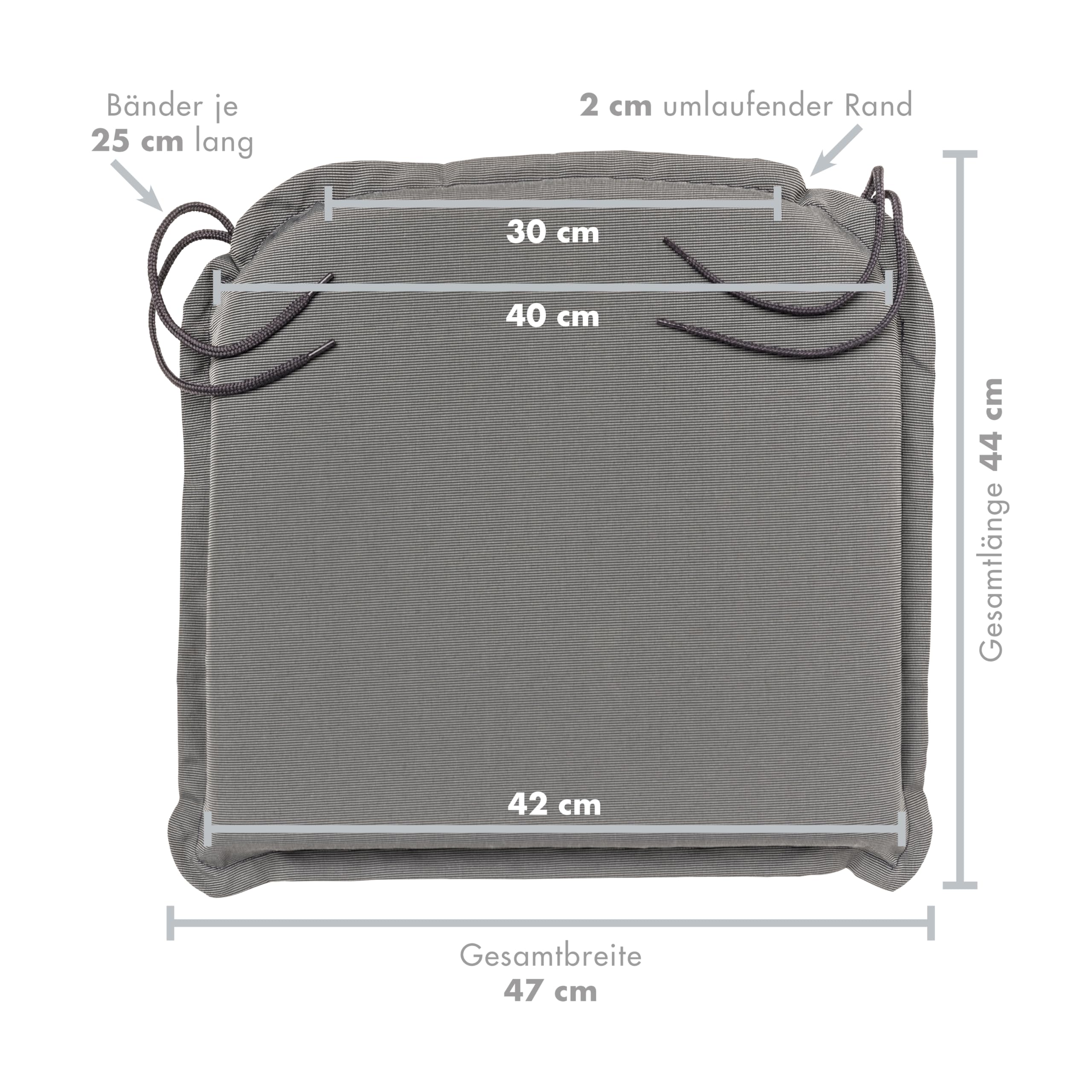 Traumnacht Komfort 4er Set Stuhlkissen/Sitzkissen Outdoor anthratzit, Bezug abnehmbar, mit Eckbändern, 44 x 47 x 6 cm, produziert nach deutschem Qualitätsstandard