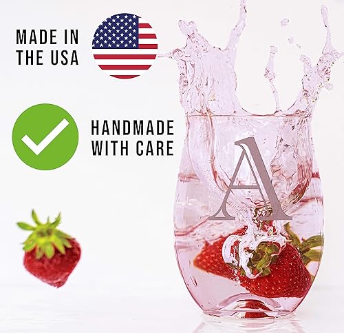 Miniatura 10 de Copa de vino grabada con monograma de 17 onzas sin tallo (letra W) A-Z, regalos personalizados para mujeres, copas de vino personalizadas, regalo de