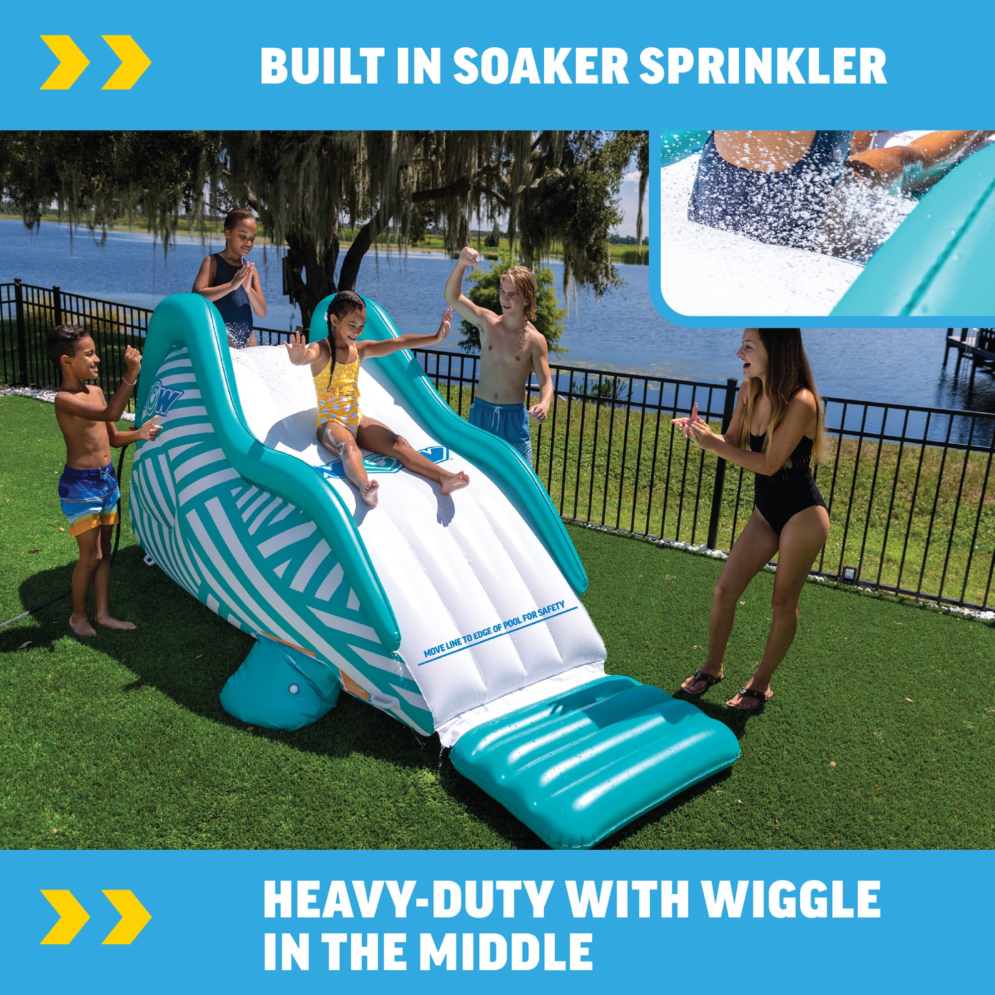 Wow Sports Wiggler - Tobogán Inflable con Tope Central, Accesorio para Manguera de jardín, Juego acuático en el Patio Trasero, niños y Adultos