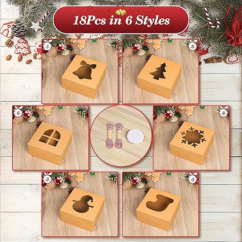Vista 28 de COTOPHER 18 cajas de galletas de Navidad con ventana, cajas blancas de panadería de 4 x 4 x 2.5 pulgadas para regalo, mini cajas de pastel