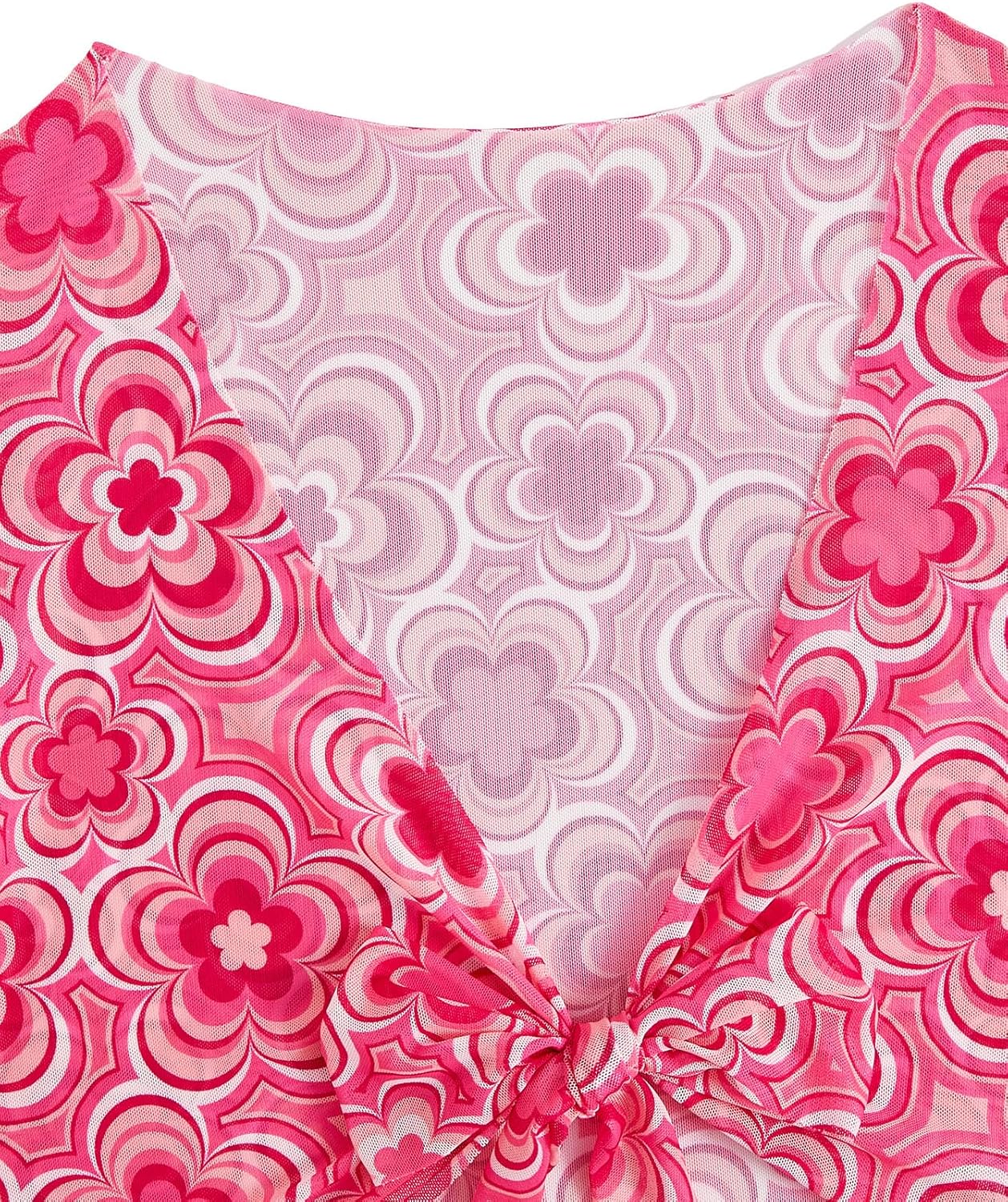 Verdusa Women's Bell Sleeve Crop Top Tie Front Long Sleeve Blouse Sheer Mesh Top - Image 5