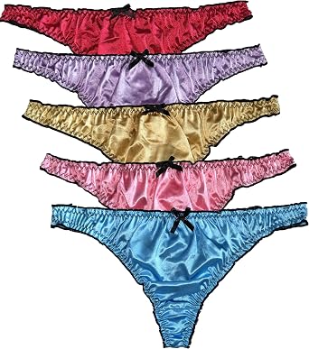 Colorful Star 5 Pack Womens Satin G-string Panties Ruffle Frilly Thongs Underwear