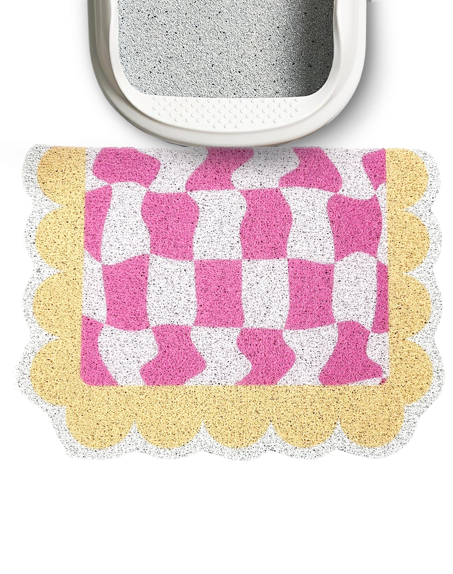 Lukamoo® Cute Cat Litter Mat (60x40cm), Large, for Kitty Litter & Cute Cat Litter Box, Accessories for Indoor Cats. (Chessboard, Pink)