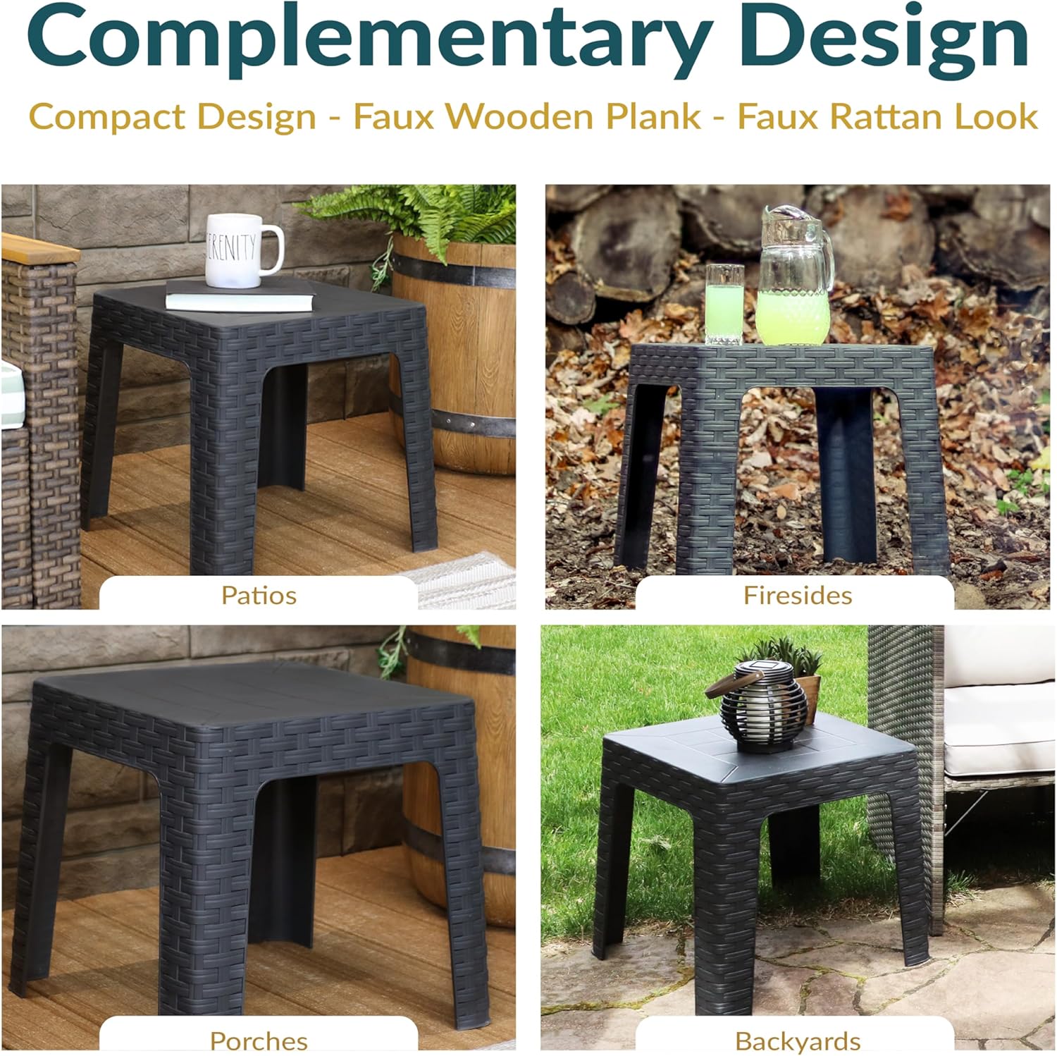 Sunnydaze Adirondack Small Outdoor Side Table for Balcony Essentials - Plastic Square End Table for Outside Patio - Gray - Set of 4