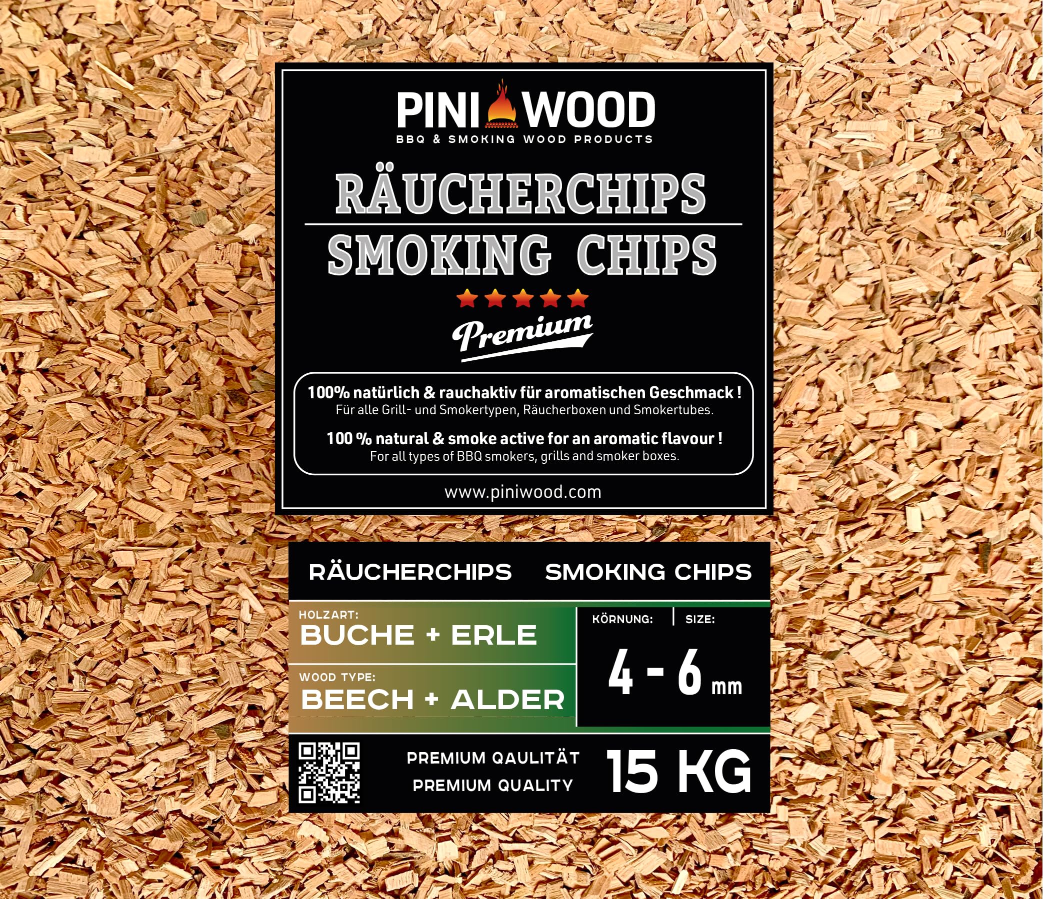 PINI 15 kg chipsów do wędzenia buk i olcha mieszane 4-6 mm chipsy wędzarnicze