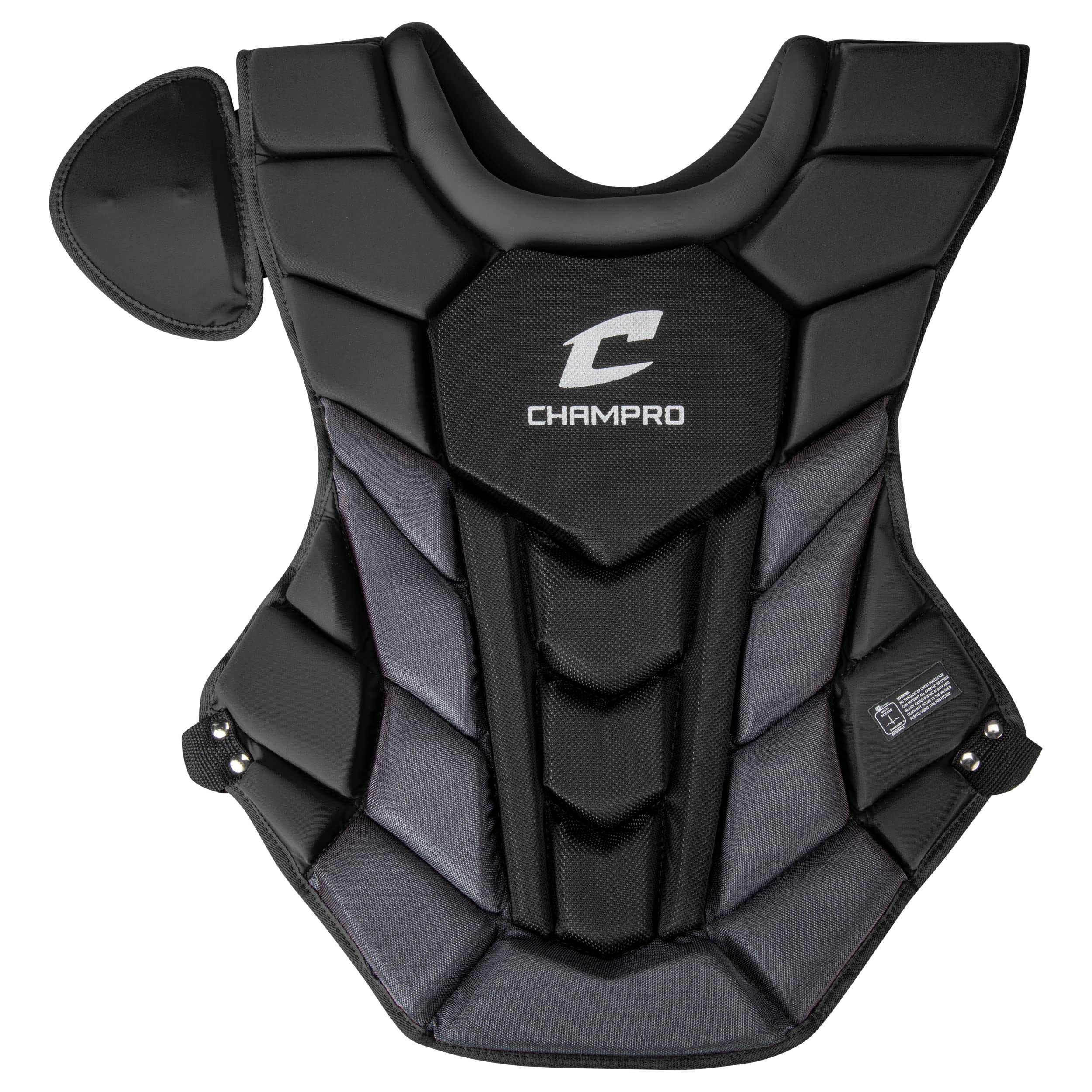 CHAMPRO Optimus Pro Plus Ergonomic Baseball Catcherâ€™s Chest Protector for Commotio Cordis with Removeable Shoulder Cap, 15.5", Black