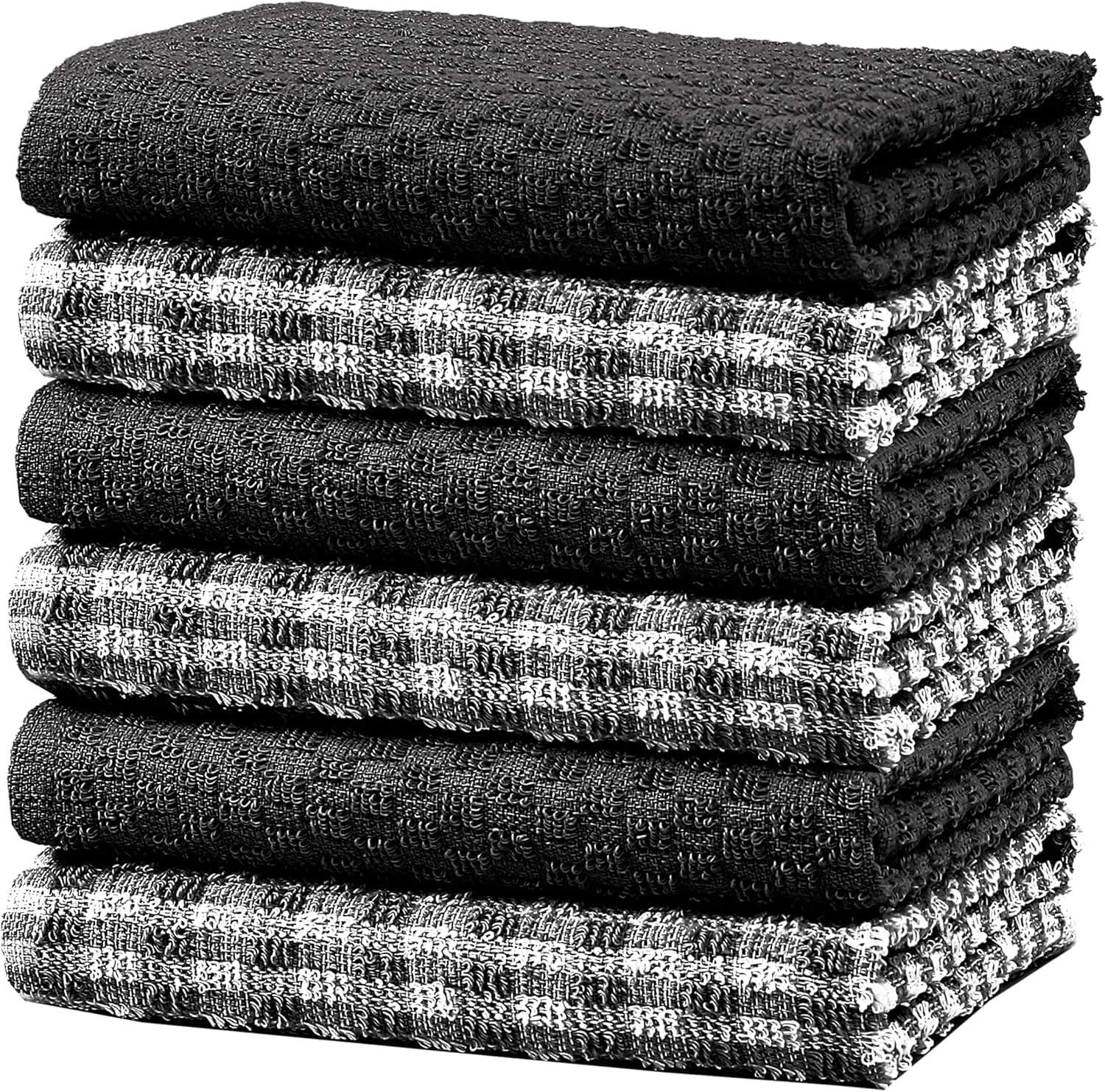 Poshliving Black Terry Kitchen Tea Towels 100% Cotton Super Absorbent Quick Drying Soft Towel Kitchen Dish Cloths For Drying & Cleaning Household Essentials (6, )