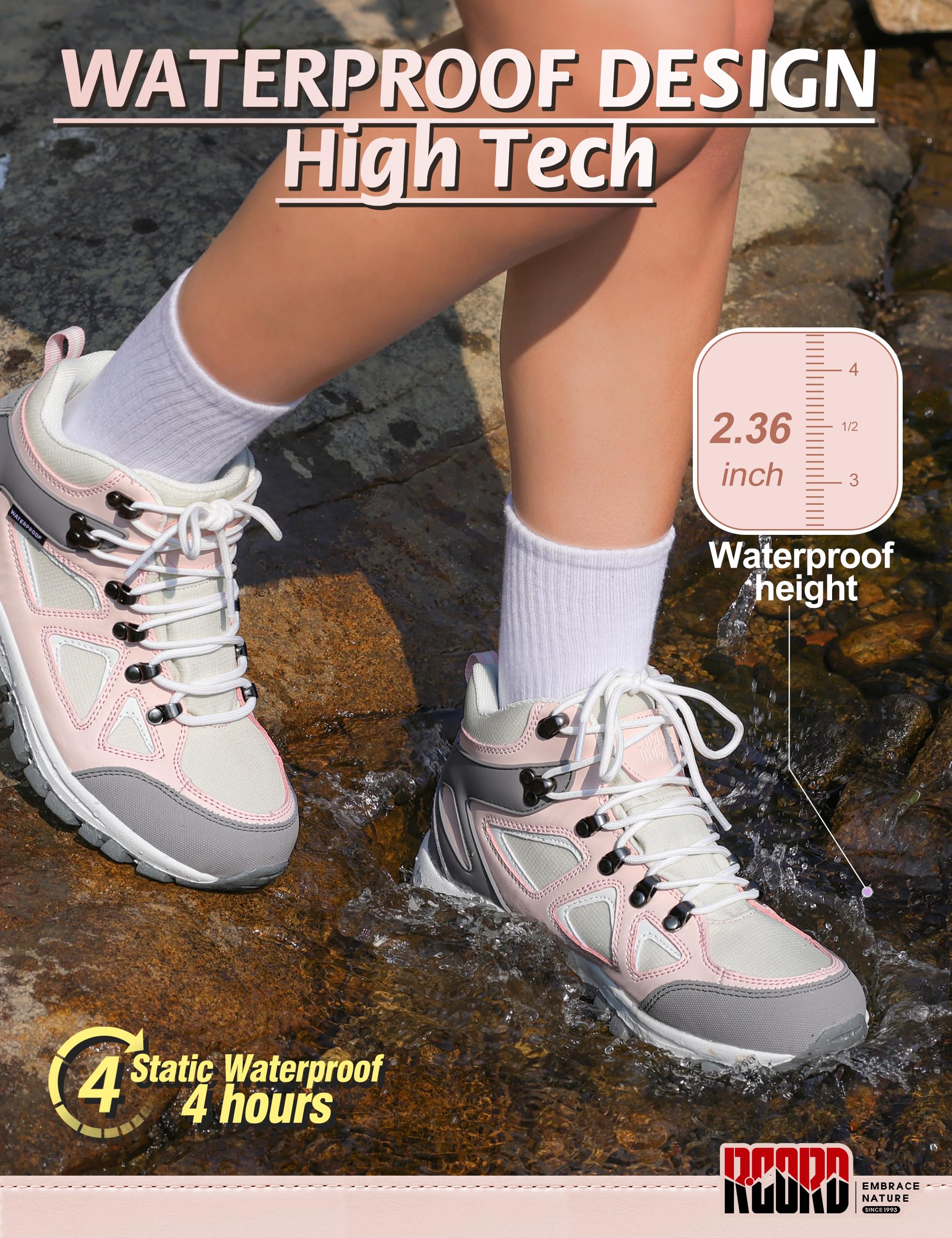R CORD Kids Water Resistant Hiking Boots, Girls Anti Collision Anti-Skid Athletic Outdoor Ankle Adventure Trekking Boots Hiking Shoes for Outdoor PinkGrey 1 Little Kid