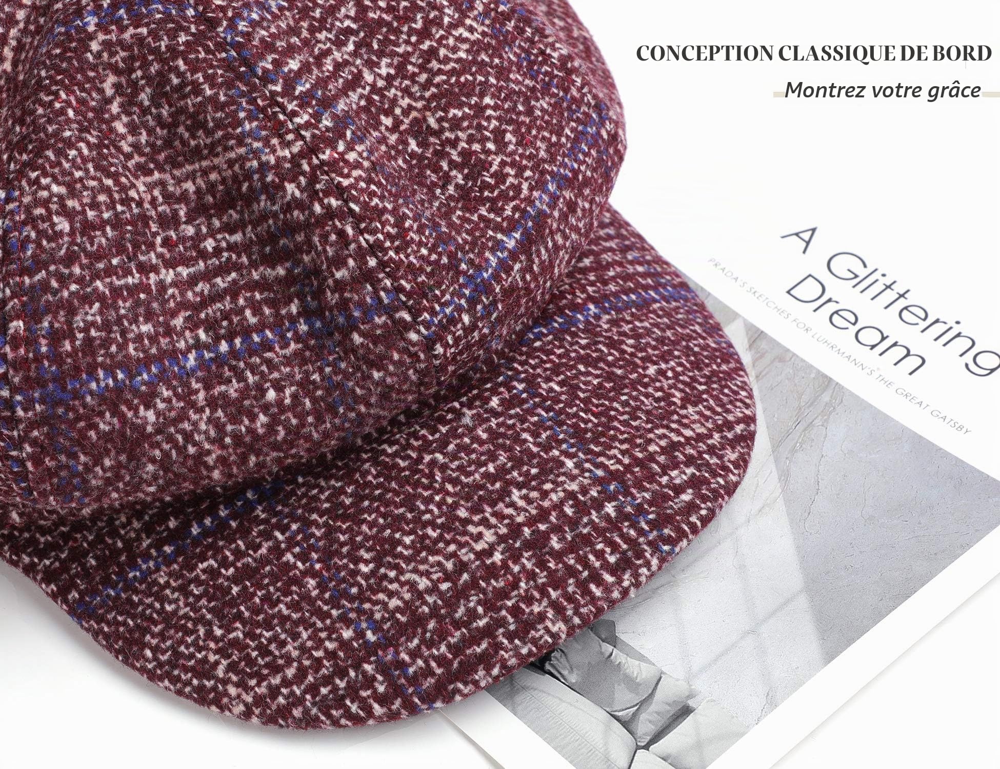 Superora Béret Bonnet Retro Plaid Automne Hiver pour Femme